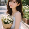 示意圖：Fujifilm 業務用 100 人像攝影，逆光捧花女孩，粉嫩膚色還原，清新日系風格