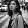 TMY-2 示意 - 凝視 示意圖:Kodak T-MAX 400 人像攝影,都市時尚風格,細緻膚質表現,無顆粒感黑白底片