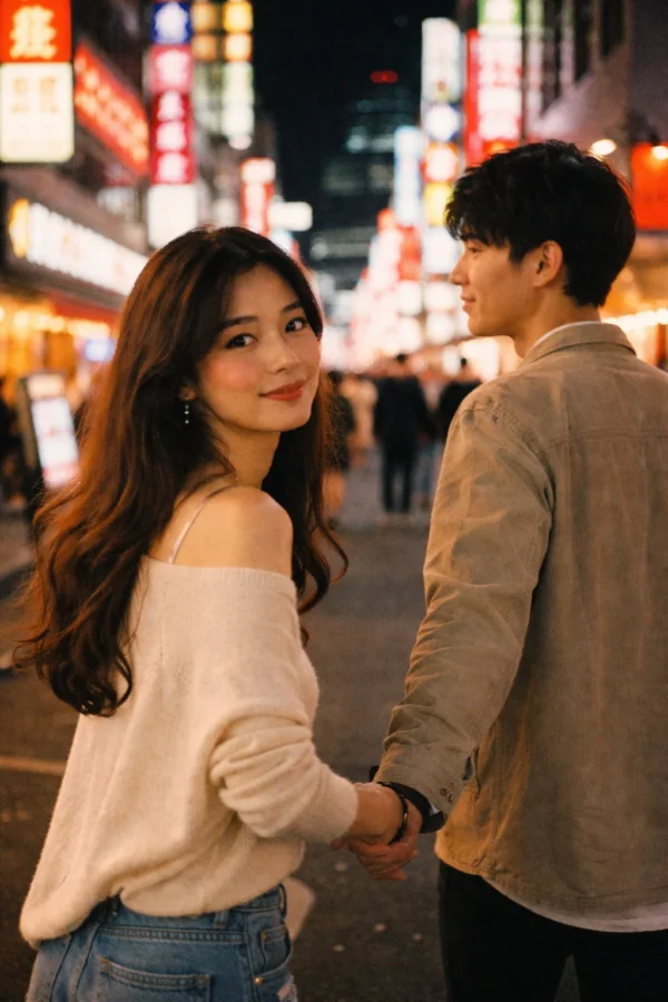 示意圖：Fujifilm Venus 800 街頭夜拍，城市夜景人像，情侶街拍，高感光度顆粒感