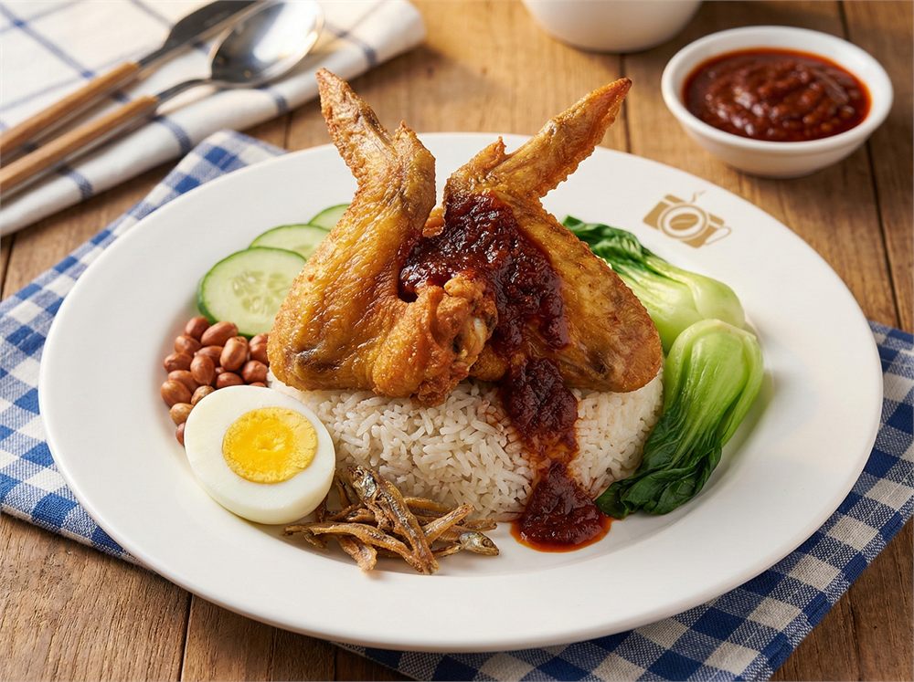 南洋椰漿飯 Nasi Lemak - 台南東區伶 Kopi 的斑蘭椰香飯、手作參峇辣醬與薄皮炸雞